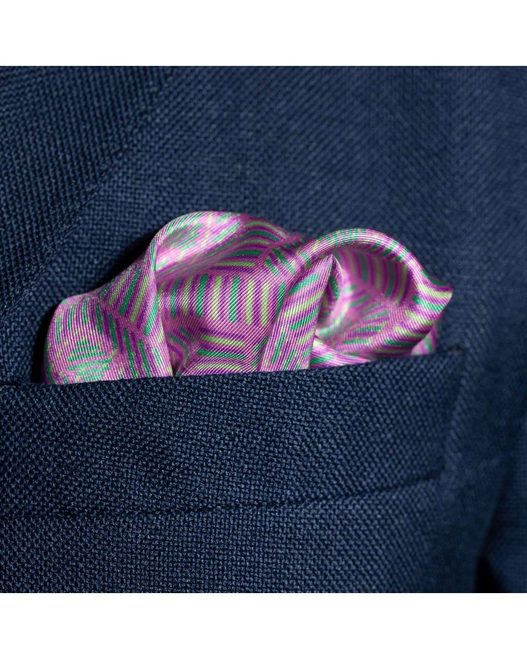 Otway & Orford Purple 'City Squares' Geometric Silk Pocket Square for men