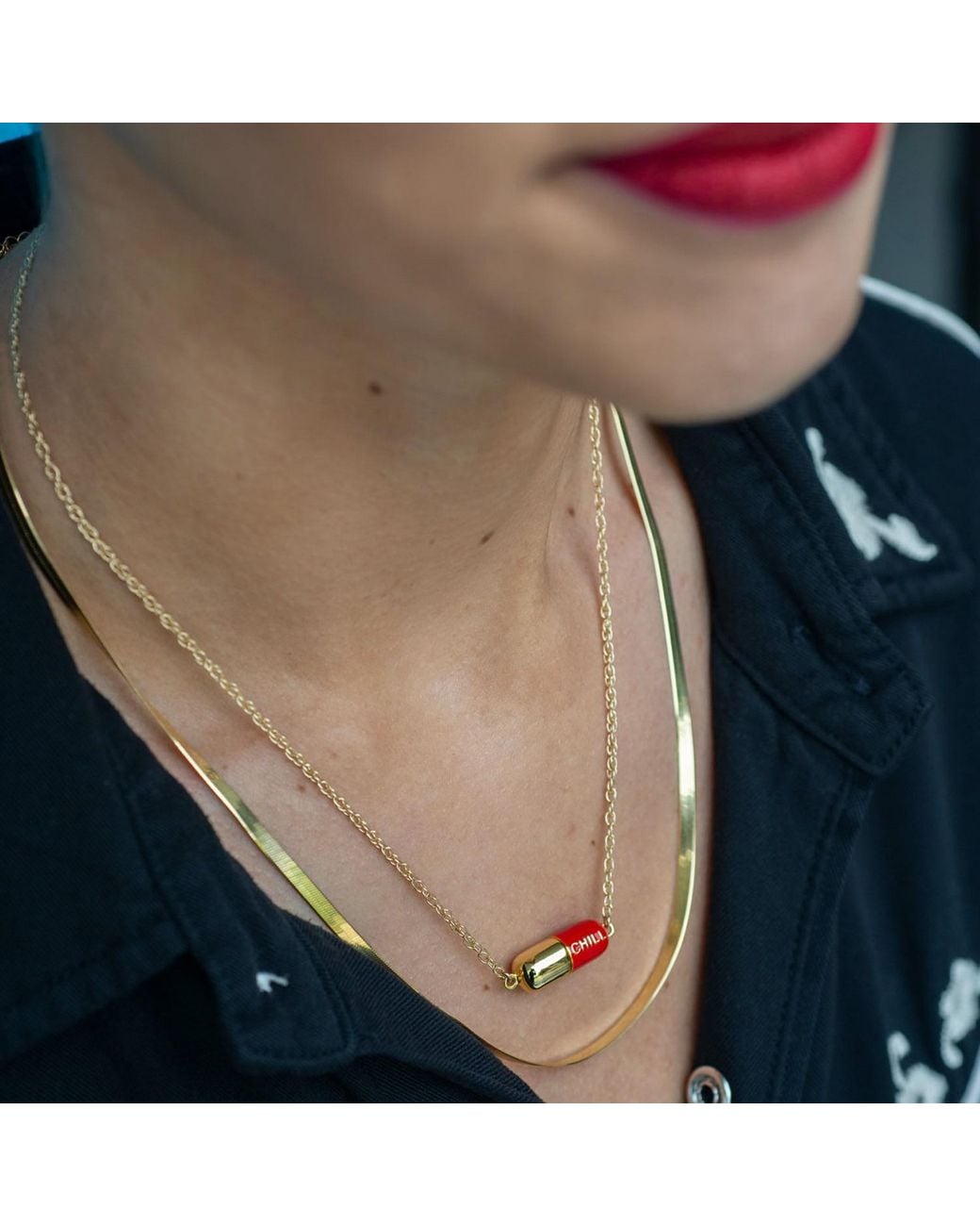 Kris Nations Pink Big Chill Pill Chain Necklace & Filled