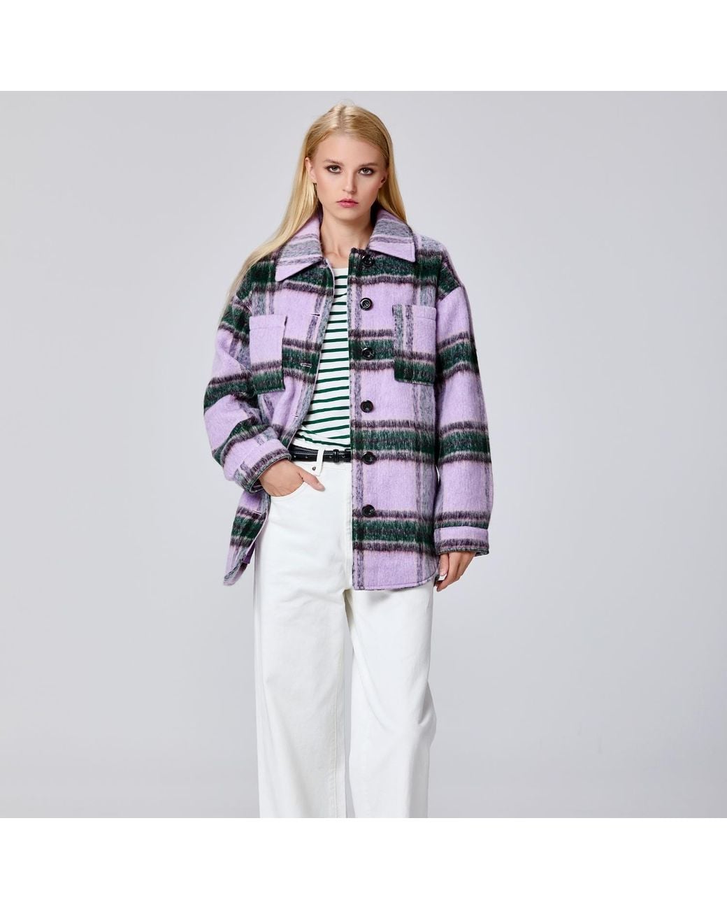 Smart and Joy Multicolor Oversized Tartan Polyester Shirt Jacket