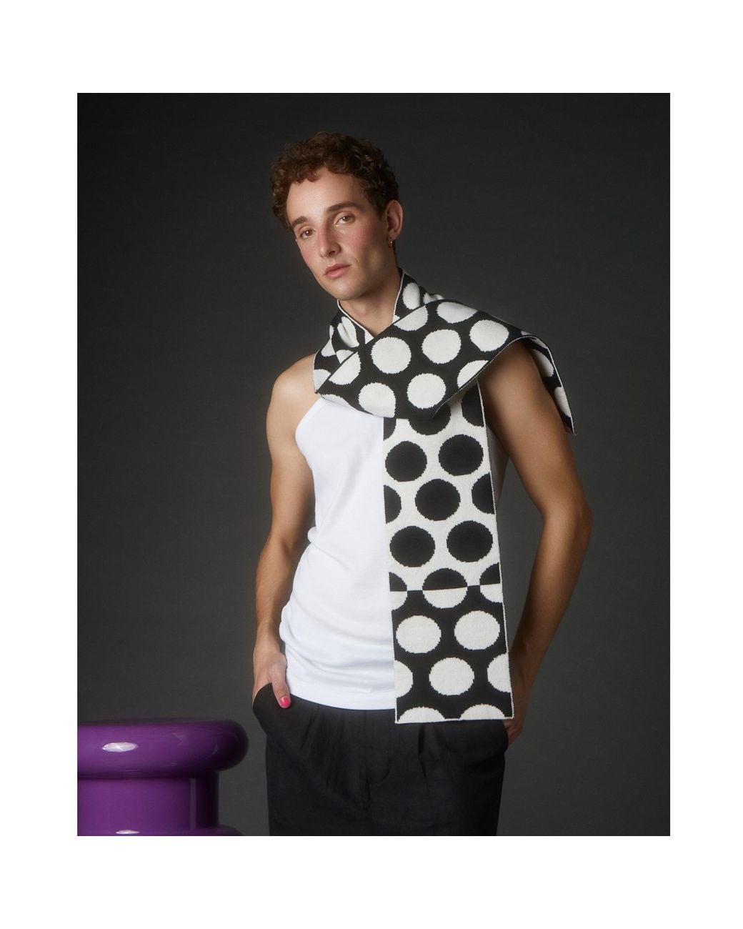 INGMARSON Black Circles Wool & Cashmere Scarf for men