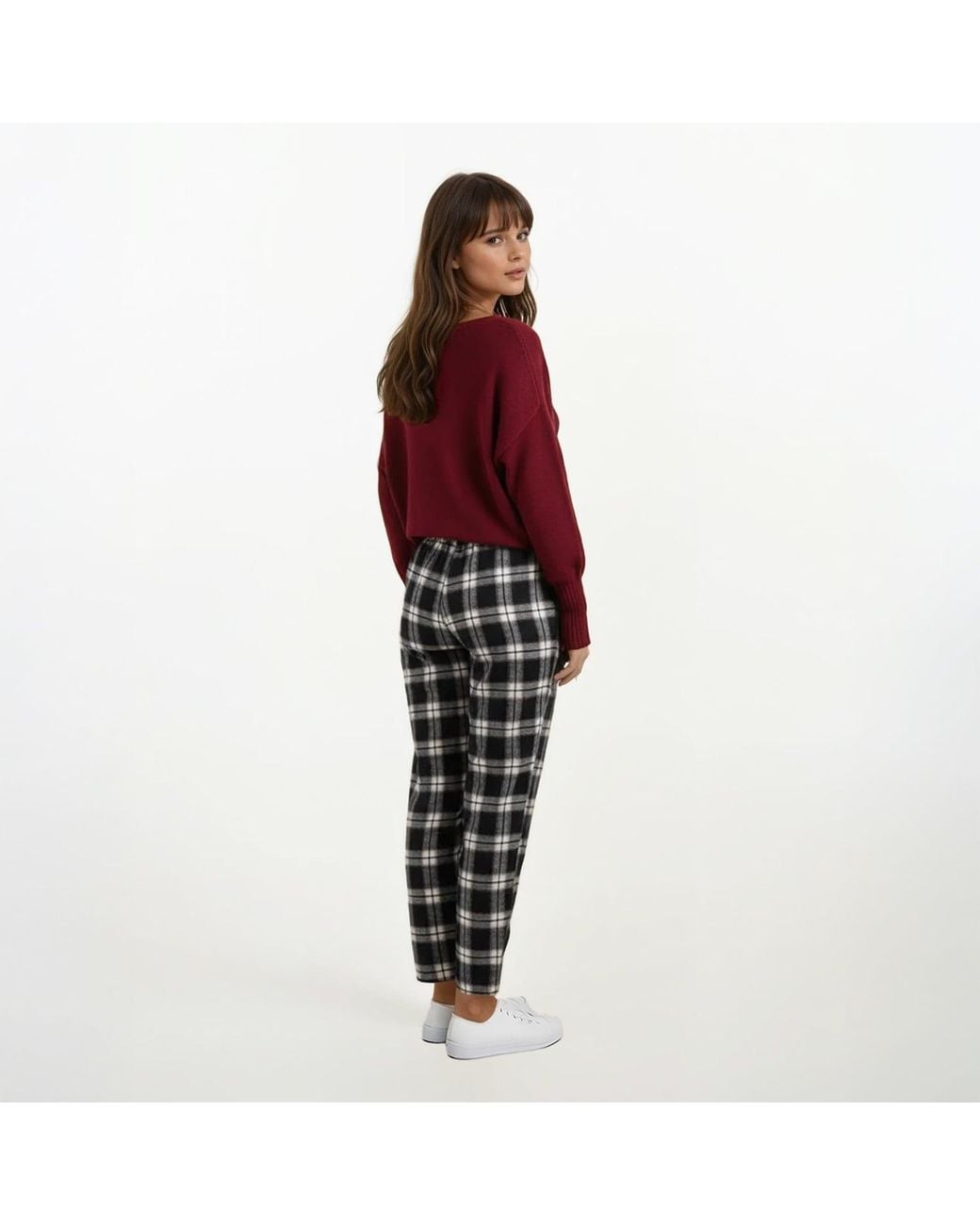 Haris Cotton Red Knitted Long Sleeved Blouse Bordeaux