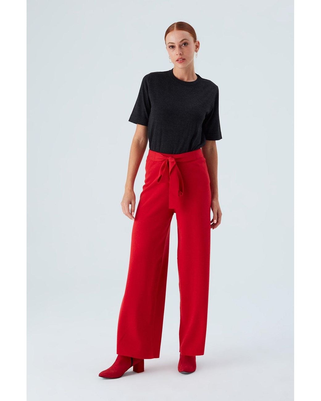 Peraluna Red Bell Bottom Knit Trousers