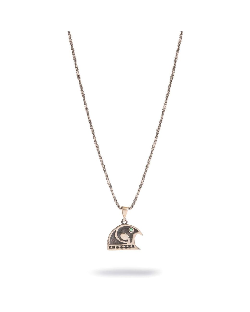 Ebru Jewelry Metallic Guardian Falcon Emerald Eye Necklace for men
