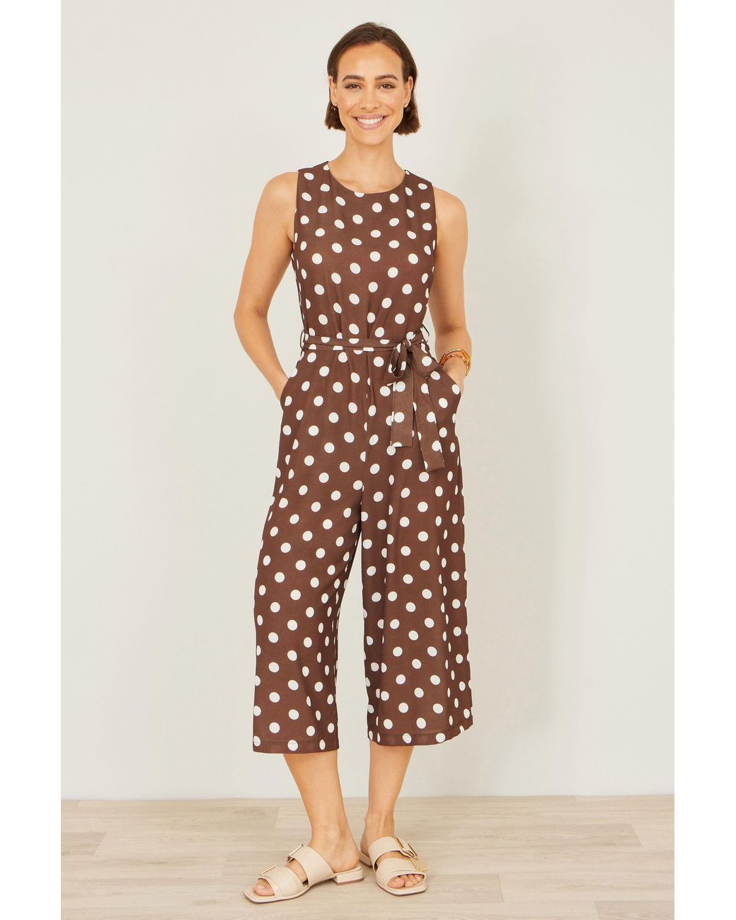 Yumi' Red Polka Dot Culotte Jumpsuit