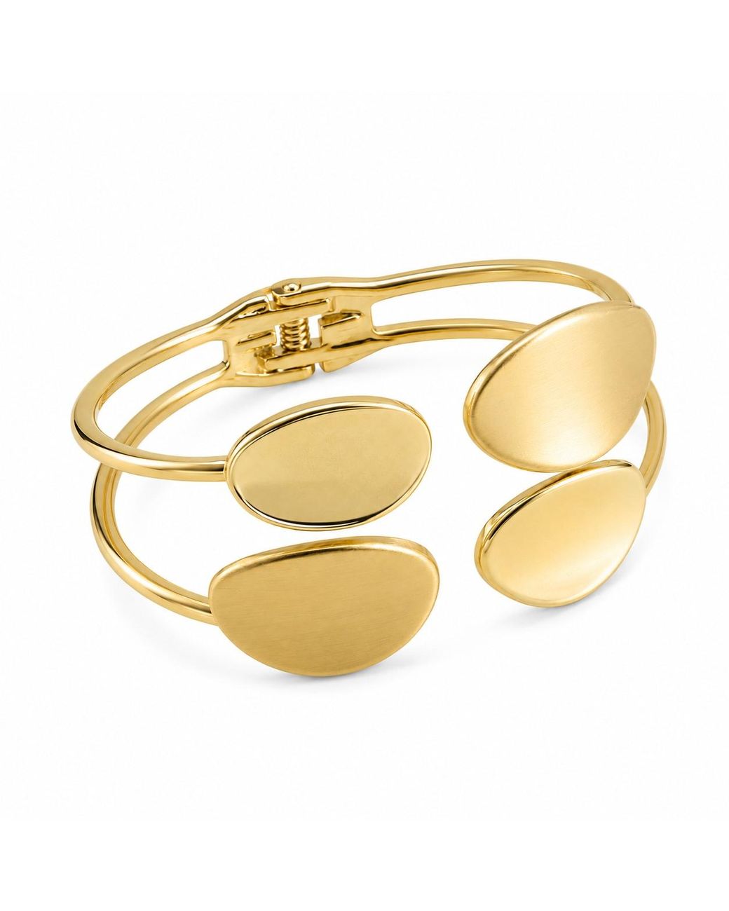 By Ozge Metallic Sculptural Oval Disc Plated Statement Cuff Bracelet –