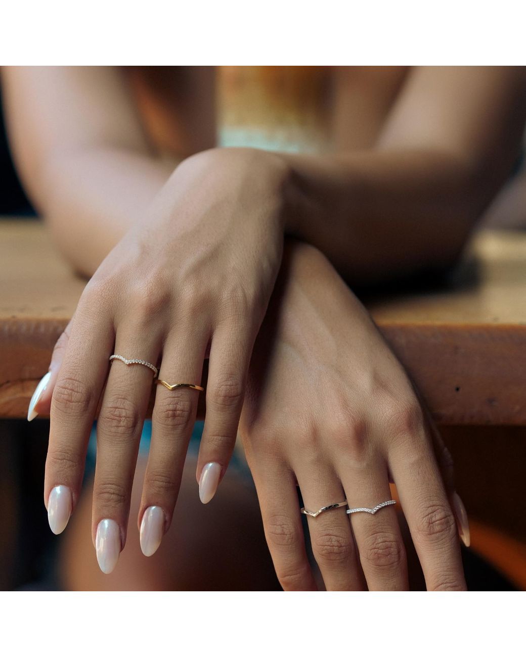 Spero London Metallic Sterling Wishbone Stacker V Ring Set
