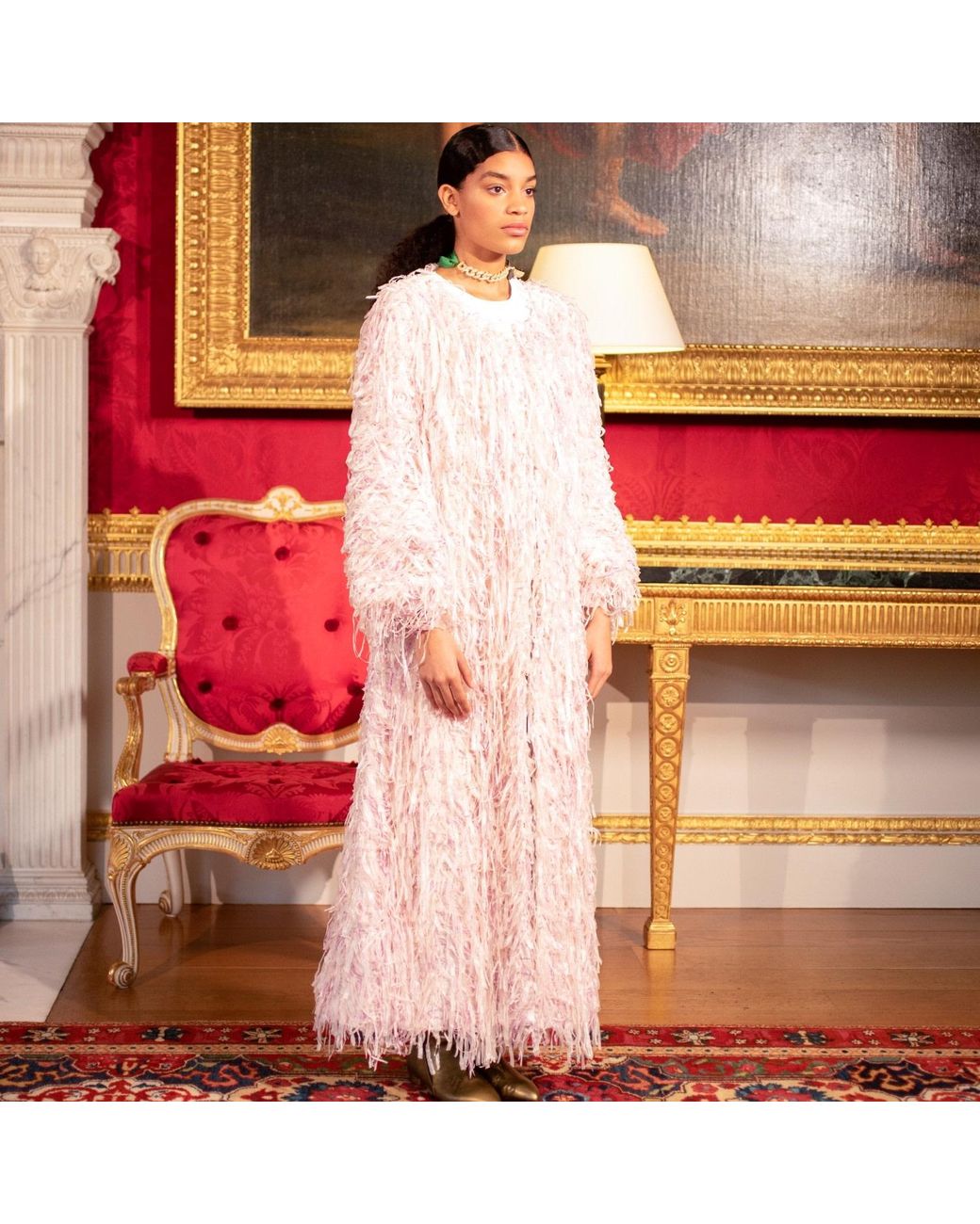 RUE AGTHONIS Pink Crayon Coat