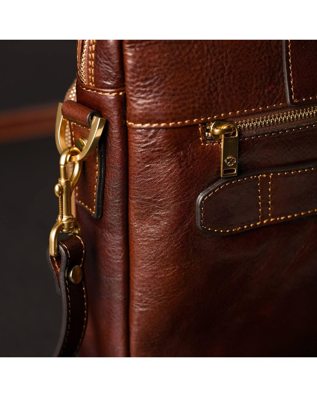 Time Resistance Brown Leather Briefcase Laptop Bag