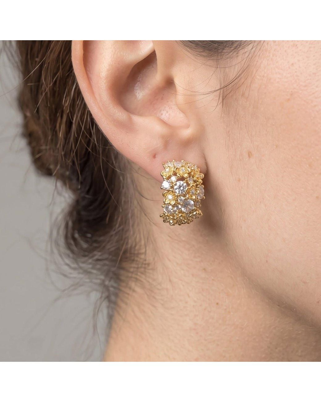 Uchi and Soto Metallic Kinmokusei Floral & Stone Hoop Earrings