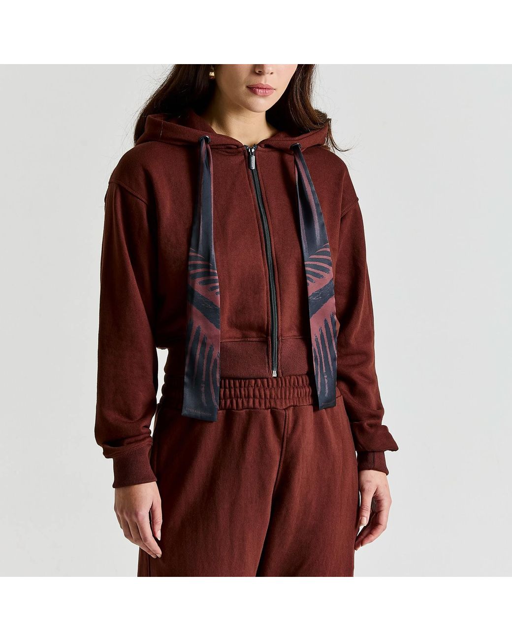 ROSIE BILLINGTON Brown Safari Scarf Cropped Hoodie