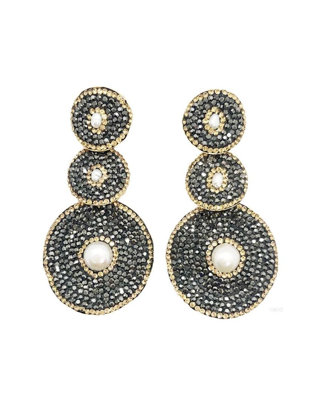 Crystals and Co Black Large Diamond Three Drop Earrings