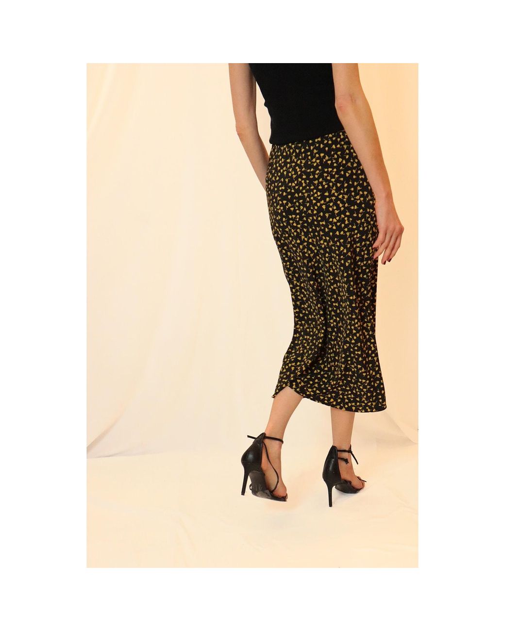 2KStyle Black Bailey Floral Midi Slip Skirt