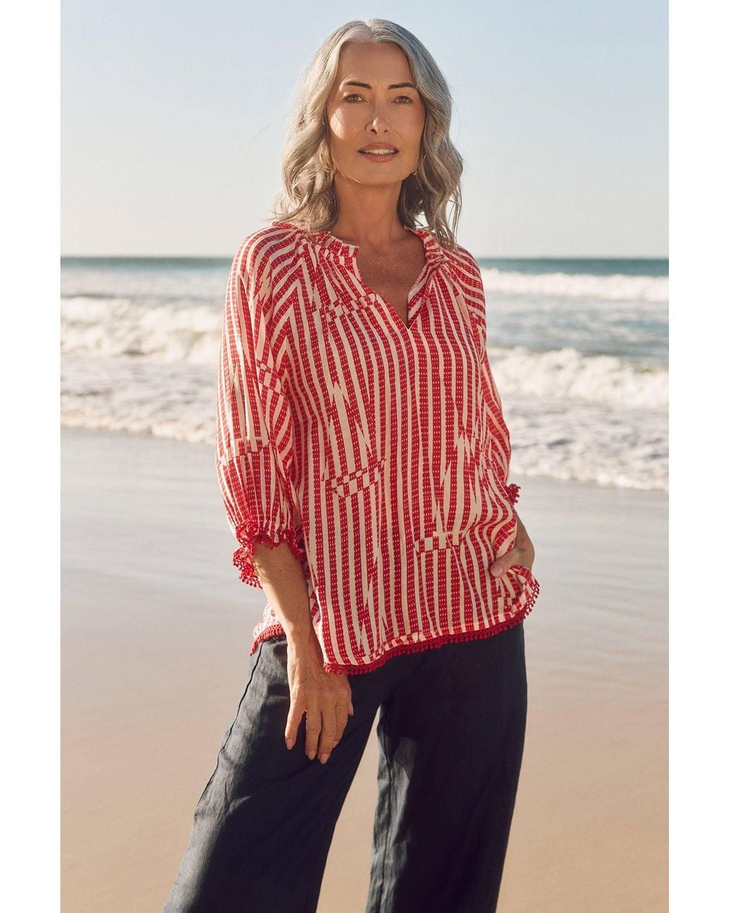 Adrift Clothing Red Robin Cotton Silk Blouse