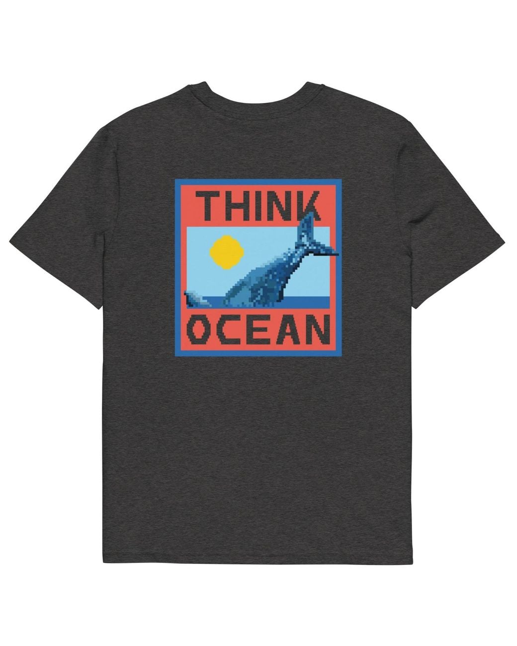 Anchor and Crew Black Heather Think Ocean Whale Pixel Art Organic Cotton T-Shirt