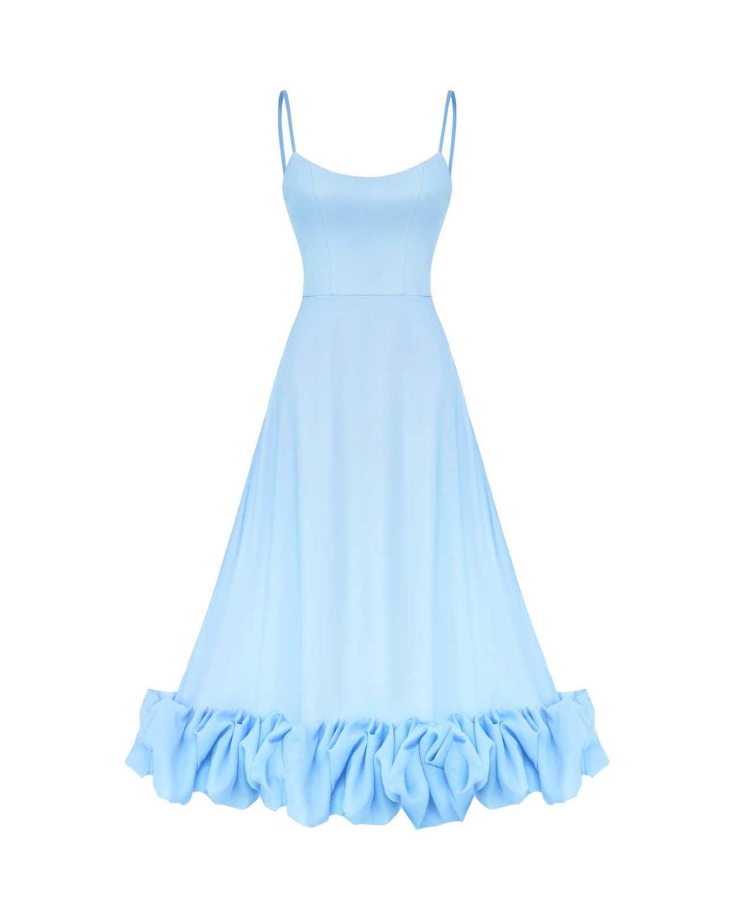 POST MERIDIEM Blue Flounce Bustier Midi Dress