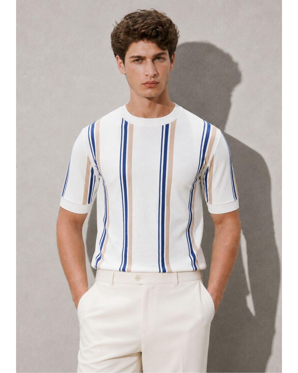 Vayla Blue Neutrals Short Sleeve Crew Neck Block Stripe Top for men