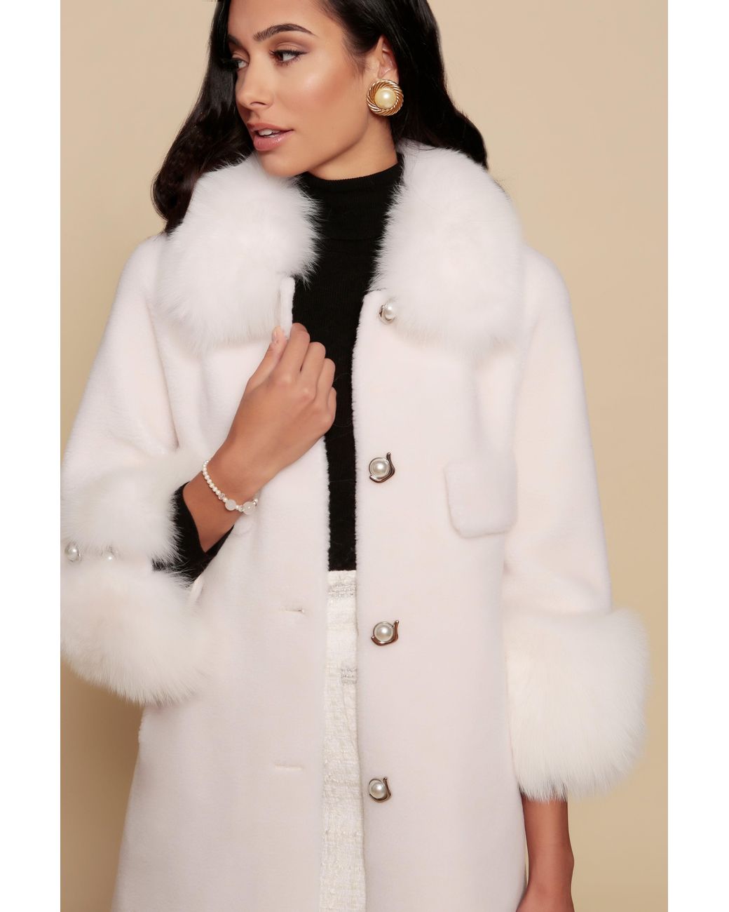 Santinni Natural Hayworth Wool & Faux Fur Coat
