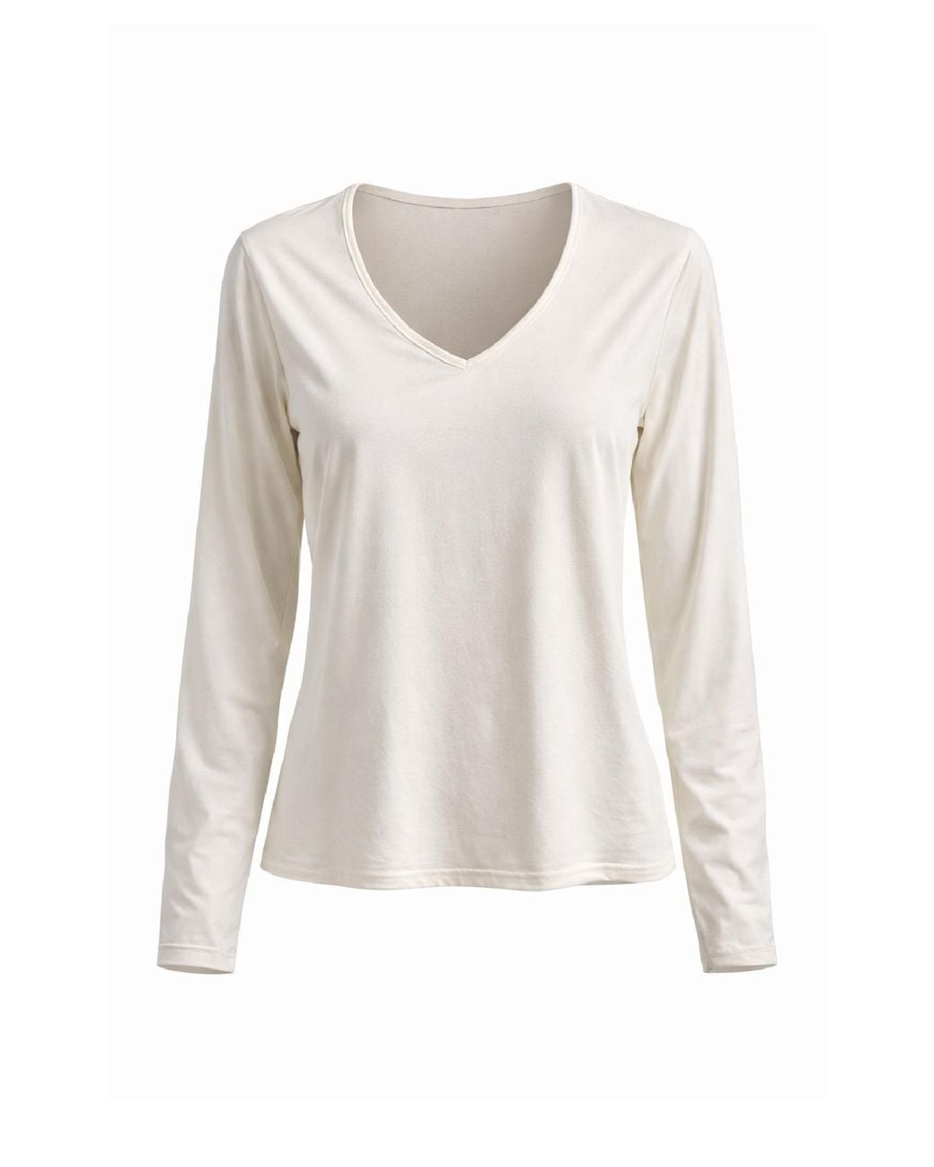Conquista White Neutrals Elegant V-Neck Long-Sleeve Top