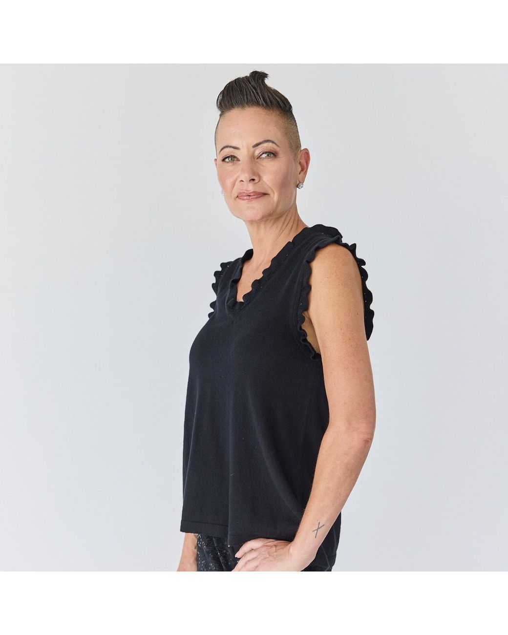 Lindsay Nicholas New York Blue Frill V-Neck Shell