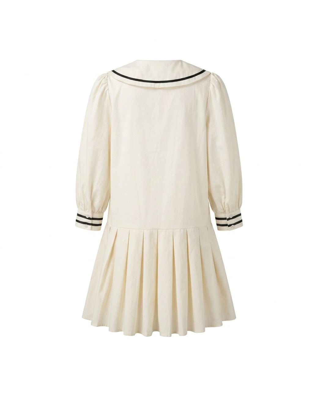 Modenaire Natural Neutrals Long Sleeve Mini Dress With Peter Pan Collar Front Tie Detail Contrast Trim Pockets And Soft Pleated Skirt