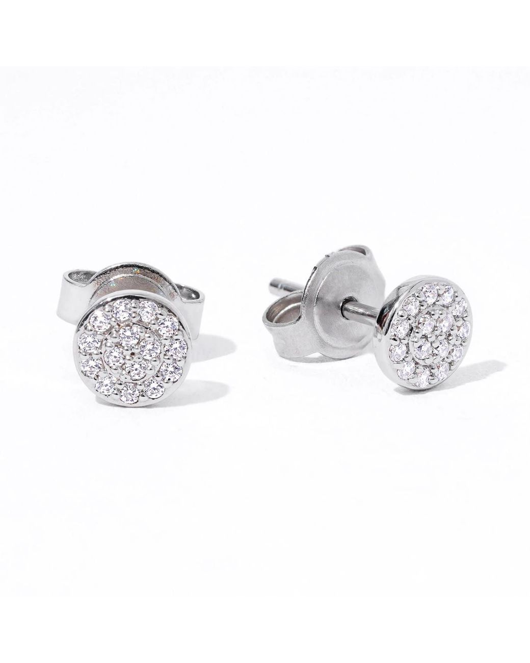 Diamonbliss Metallic Round Shape Pave Dainty Earrings, Platinum