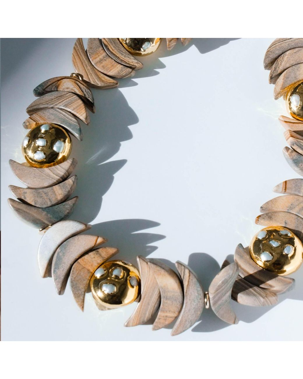 Edgar Navarro Jewelry Green Neutrals Edgar Navarro Moon Phases Necklace With Picture Jasper And-Plated Pearl Encrusted Beads