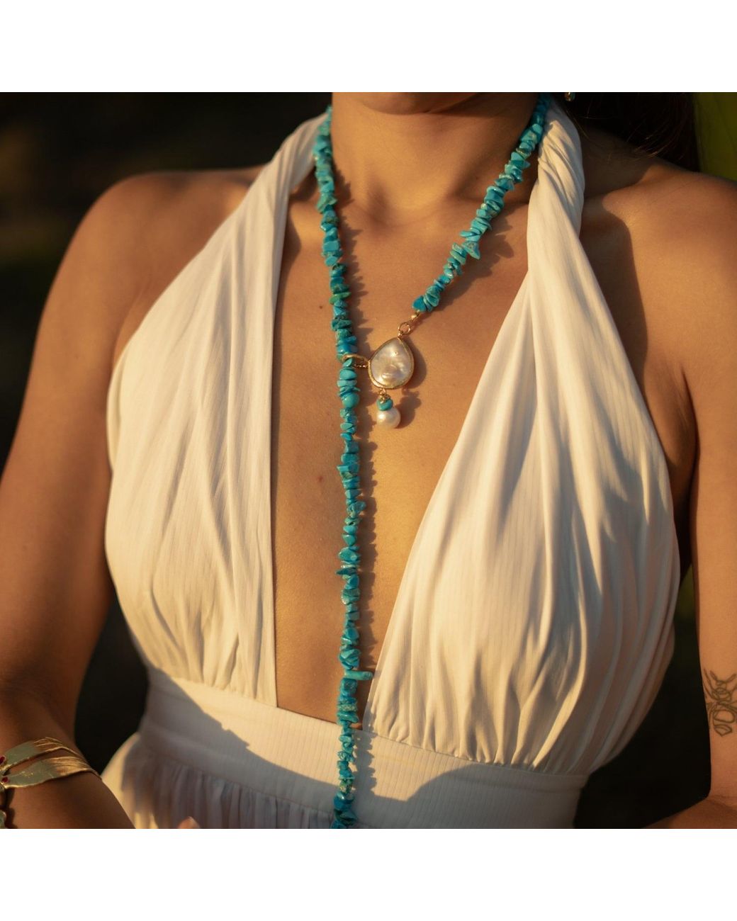 Ebru Jewelry Metallic Lariat Necklace With Baroque Pearls
