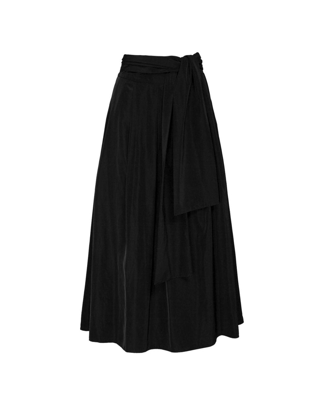 The Extreme Collection Black Midi Skirt Taffeta With Waist Tie