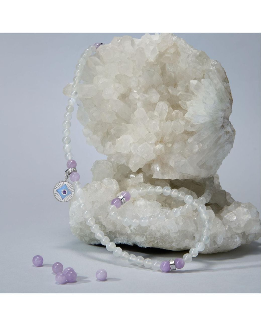 Aurozia White Five Elements Metal Vermeil Color Healing Moonstone Aura Pendant Three Layered Crystal Bracelet & Necklace