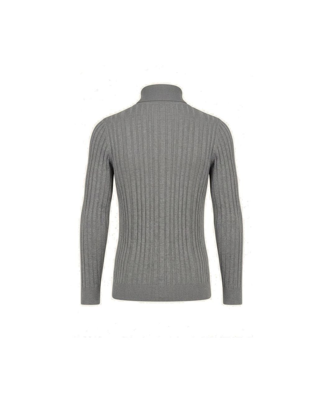 Ron Tomson Gray Roll Neck Ribbed Sweater for men