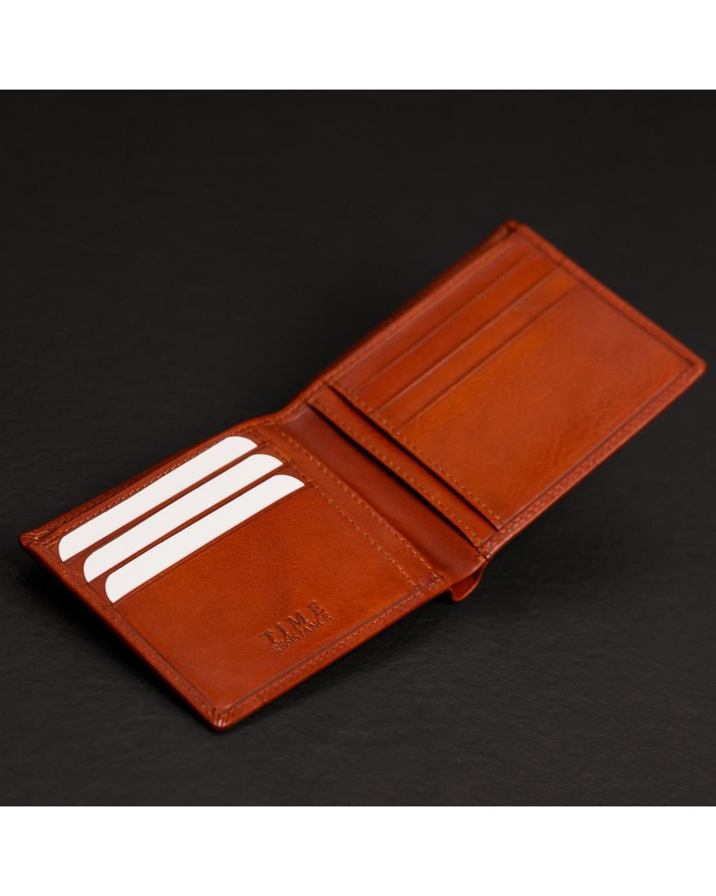 Time Resistance Brown Cognac Leather Bifold Wallet for men