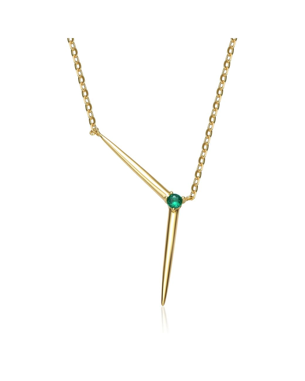 Genevive Jewelry Metallic Genevive Sterling Plated With Emerald Cubic Zirconia Solar Chevron Necklace