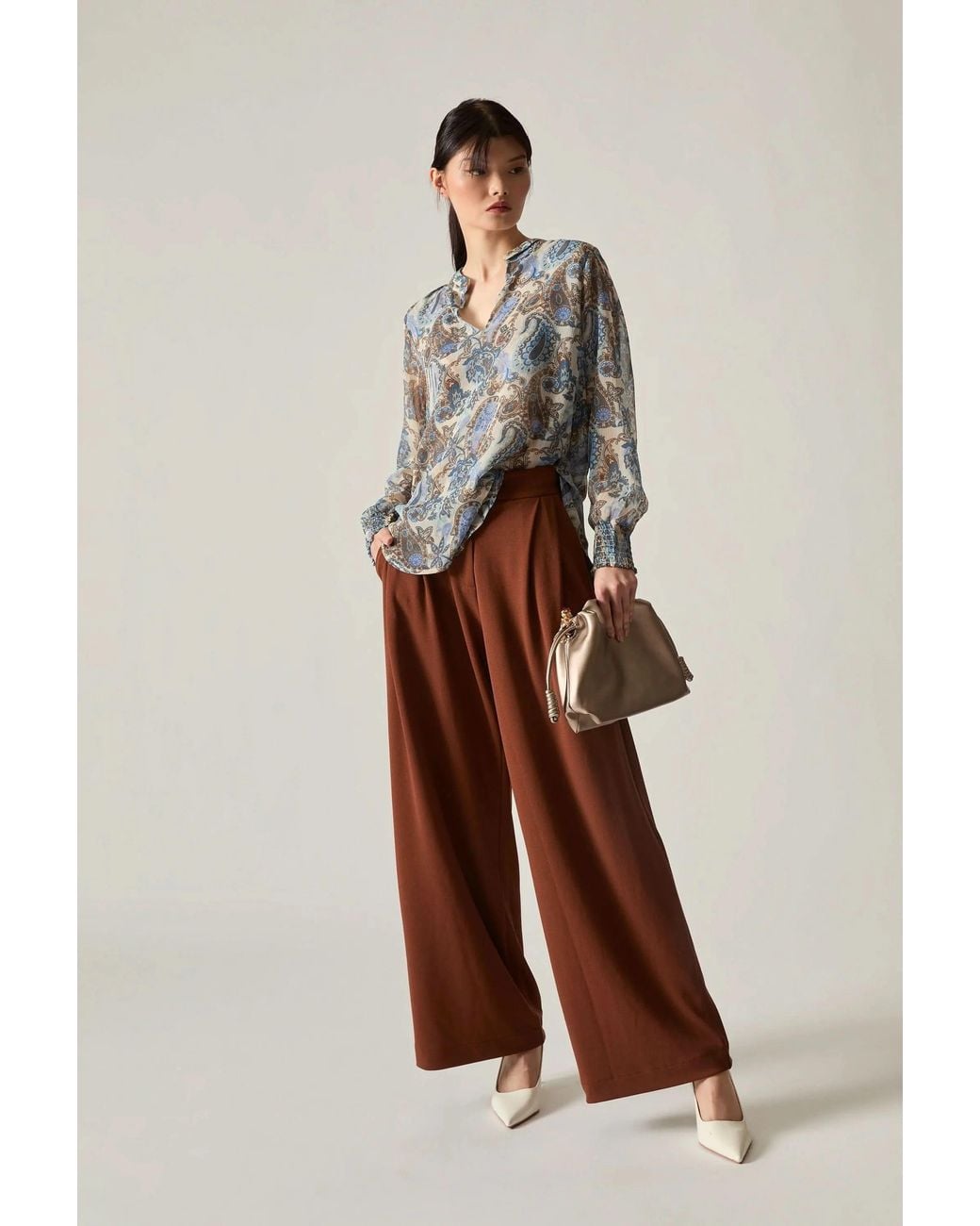 James Lakeland Gray Paisley Print Blouse