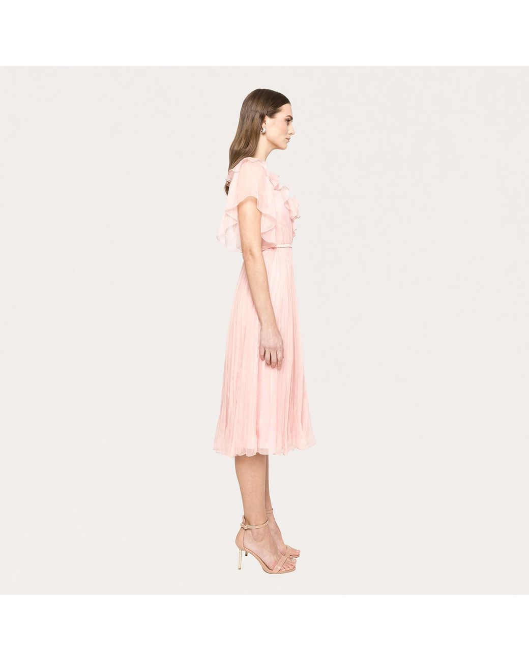 Nissa Pink Floral-Appliqué Silk Midi Dress