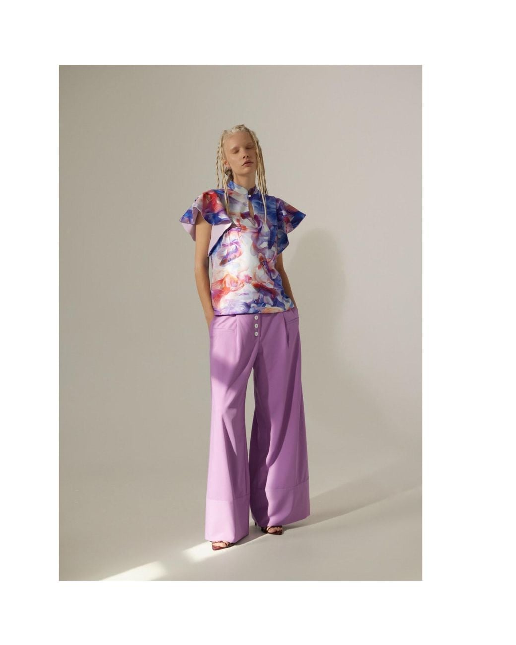 Julia Allert Purple Button Front Palazzo Trousers – Lilac