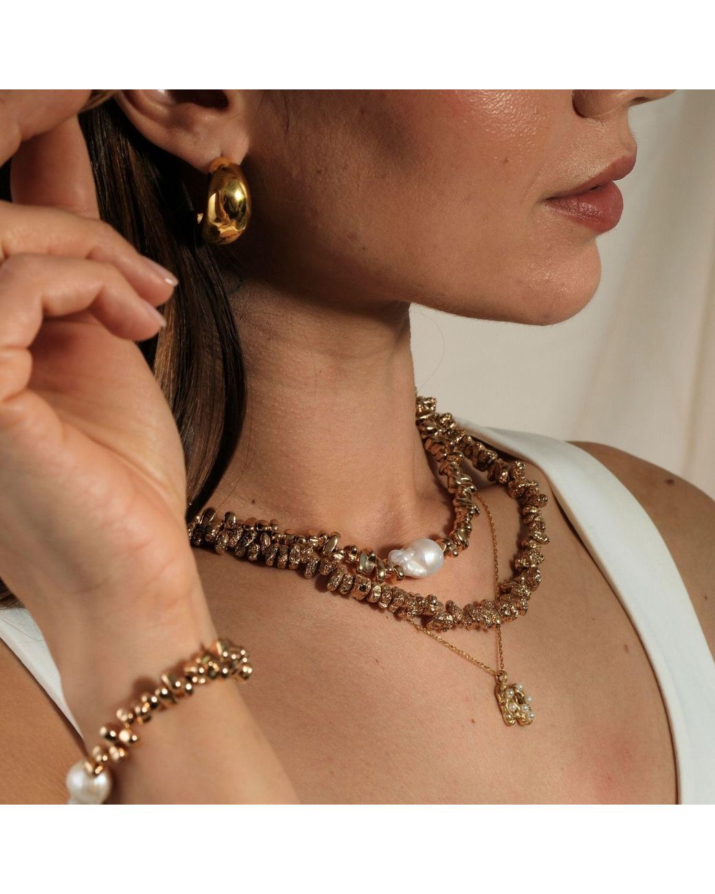 LINYA JEWELLERY Metallic Sirius Baroque Pearl Hematite Stone Necklace