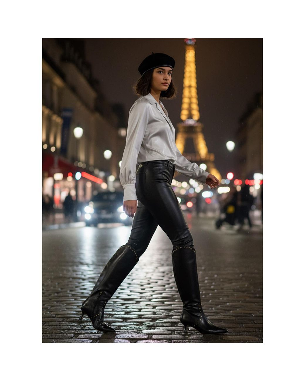 Beautiisoles by Robyn Shreiber Made in Italy Black Vanesa Leather Knee-High Boot With Studs & Kitten Heel Elegant For Work & Valentine Day