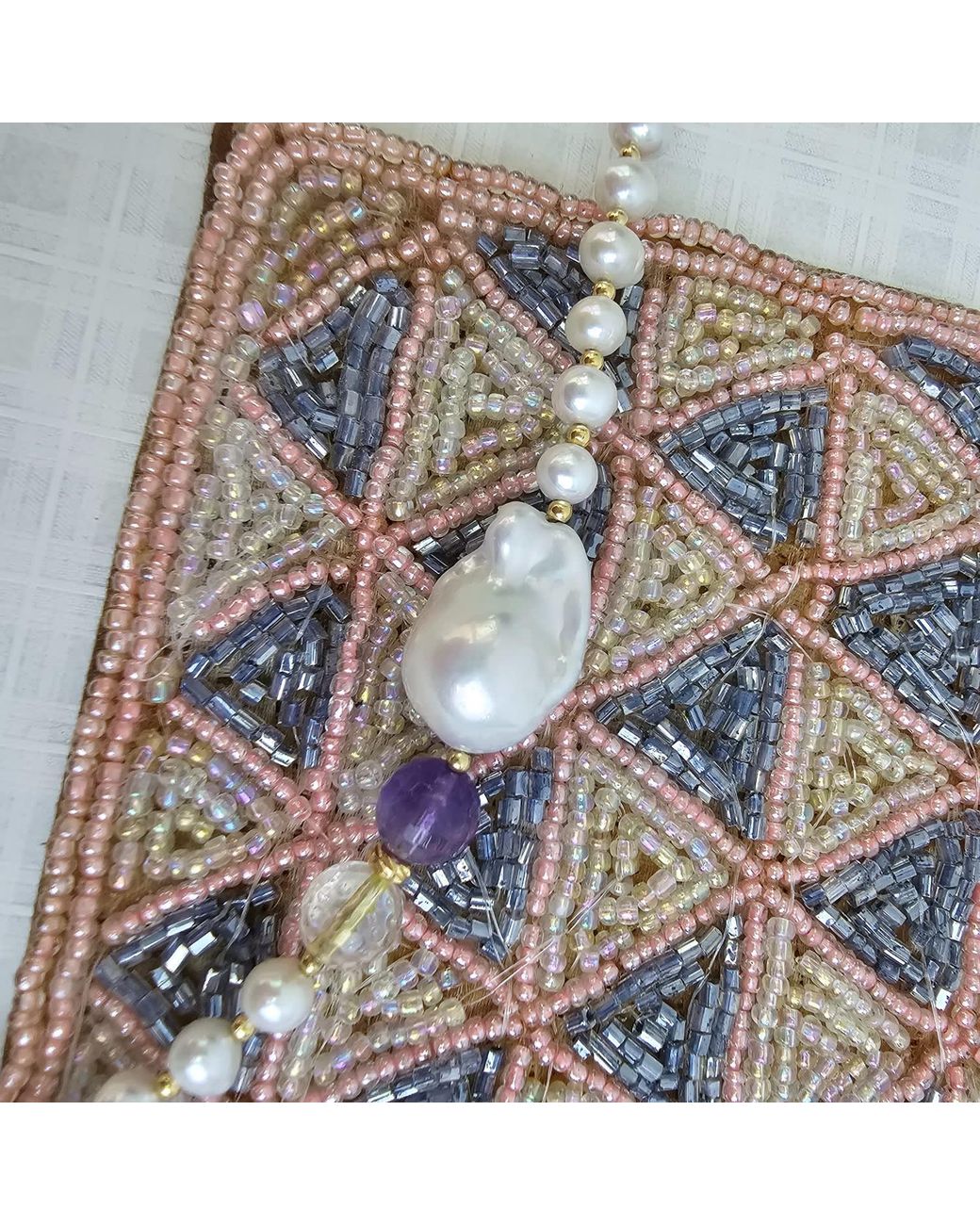 Farra White Baroque Pearls With Amethyst Long Necklace