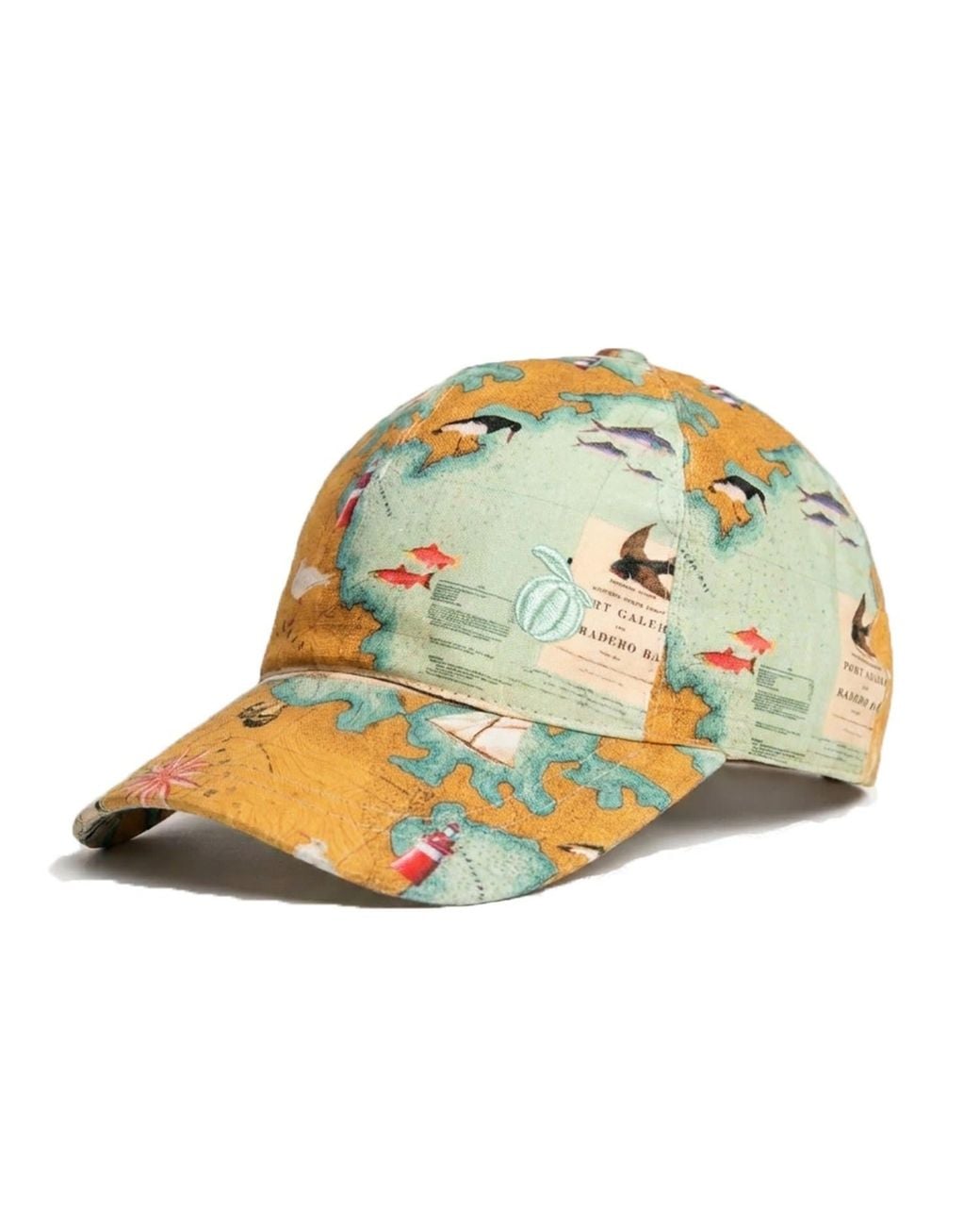 Maison Tangerine Green Linen Baseball Hat Coastal Map Print for men