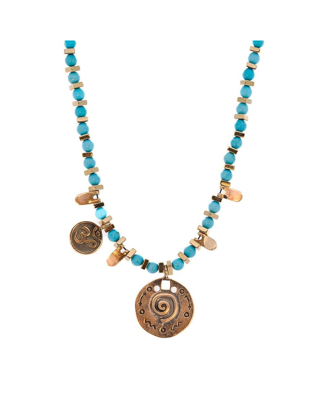 Ebru Jewelry Blue Om & Spiral Charm Beaded Choker Necklace