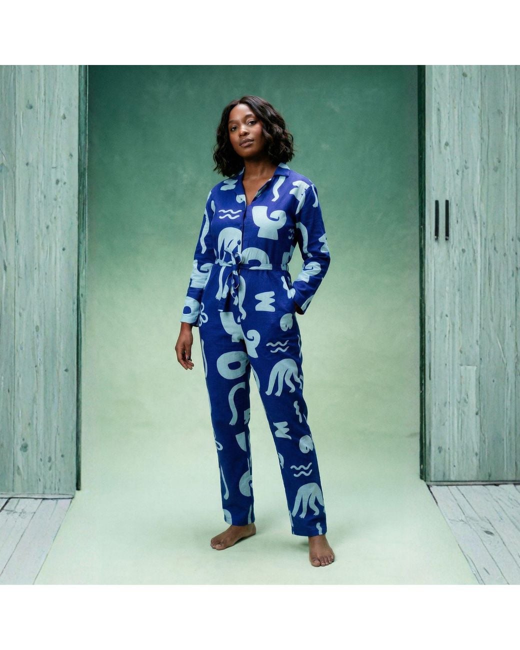 Wild Clouds Blue Organic Cotton & Linen Jumpsuit