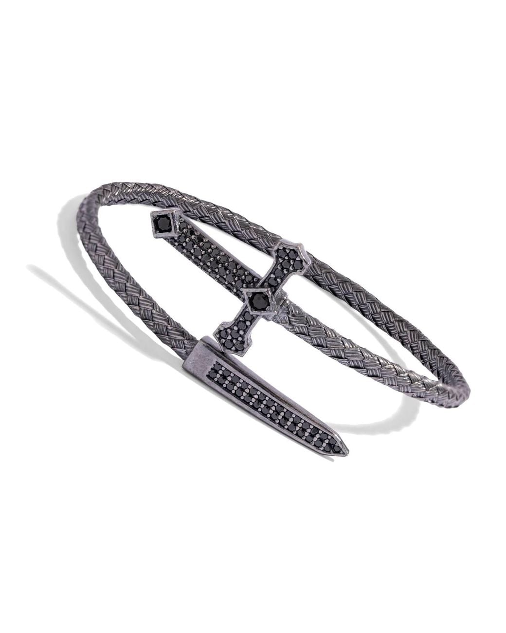 Ebru Jewelry Blue Gothic Cross & Dagger Oxidized Sterling Wrap Bracelet for men