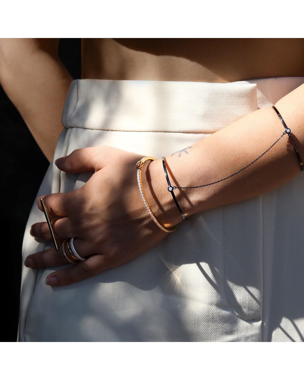 SALLY SKOUFIS White Solitaire Bangle With Made Diamonds
