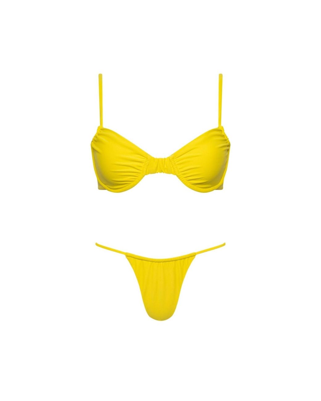 Playaluxe Yellow Capri Ruched Underwire String Bikini Set
