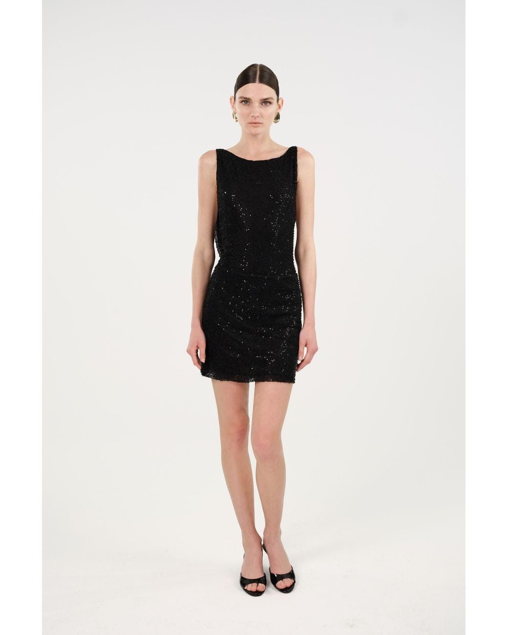 Nocturne Black Sequin Open Back Mini Dress