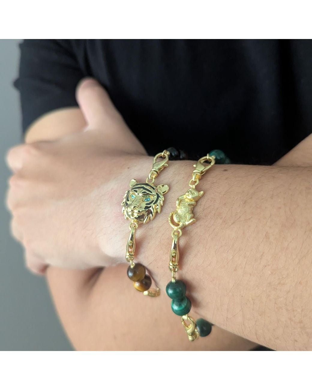 Frenvyrn Metallic Tiger Convertible Malachite Bracelet Bag Charm Medium