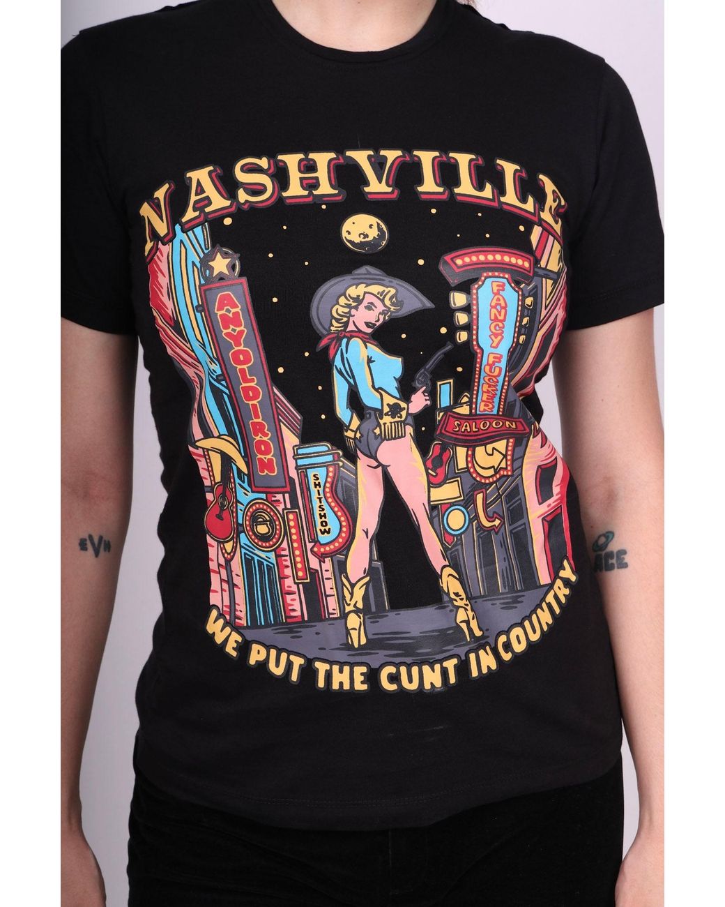 Any Old Iron Black Cuntry Color Cotton T-Shirt