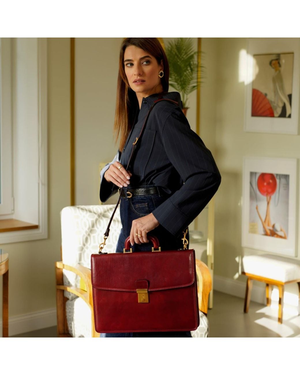 Time Resistance Red Leather Briefcase