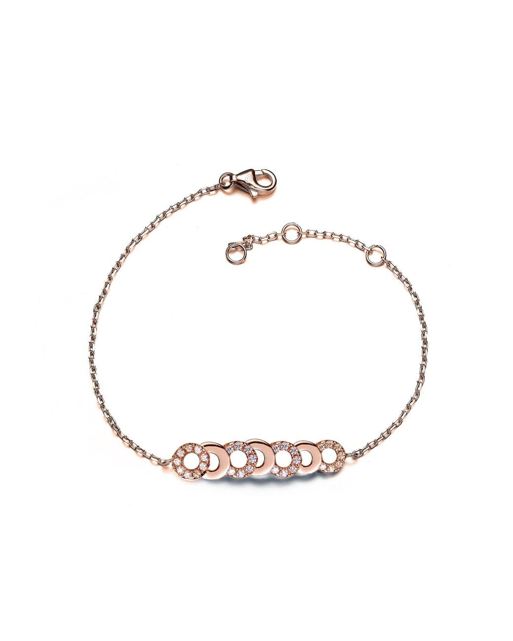 Genevive Jewelry Metallic Rose Sterling Rose Plated With Clear Cubic Zirconia Bracelet