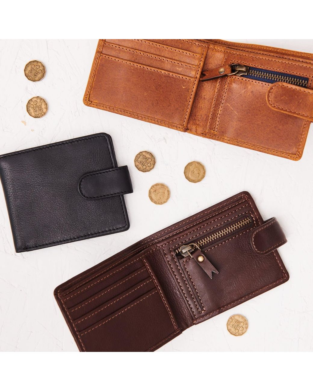 VIDA VIDA Orange Luxury Leather Zip Section Coin Wallet for men